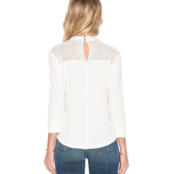 Free People Cream Primrose Tee 3/4 Sleeve Floral Mesh Detail - Picture 3 of 7